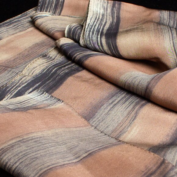 Handcrafted Silk Scarf With Abstract Stripes Pattern | Hair Scarf or Head Scarf - Picture 3 of 7